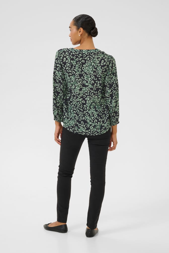 Blouse met korte mouwen Regular fit Green Leopard