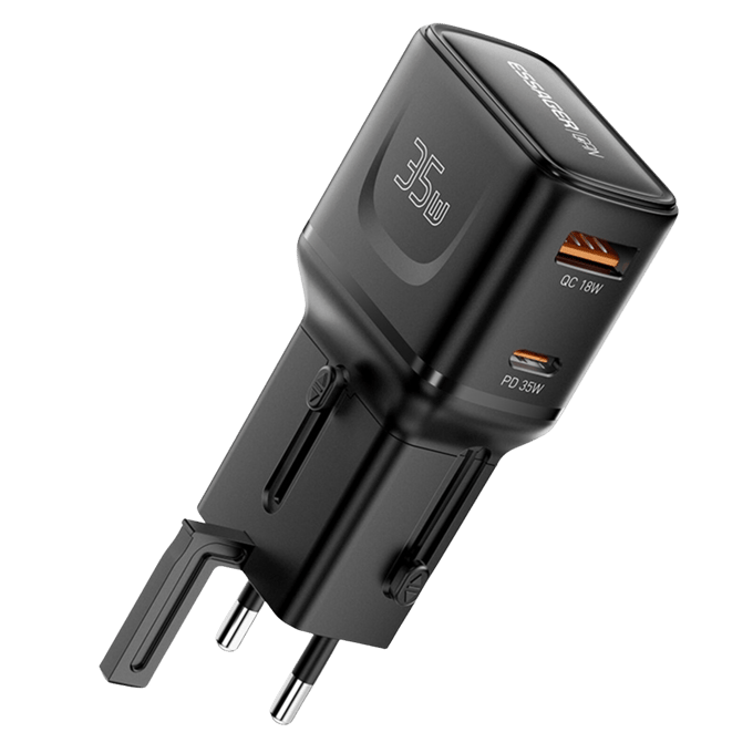 Essager 35W USB-A + USB-C Wereldstekker Zwart