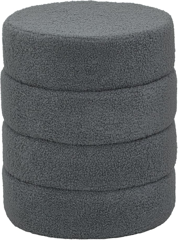 4goodz Hocker rond met teddyfleece - metalen frame 40x45H cm - Donkergrijs