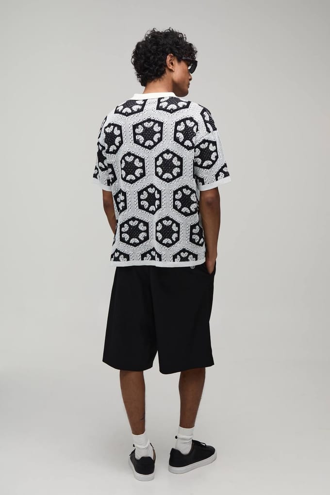 Ontspannen Gehaakte Tapijt Gebreid Overhemd | Black | Size Small