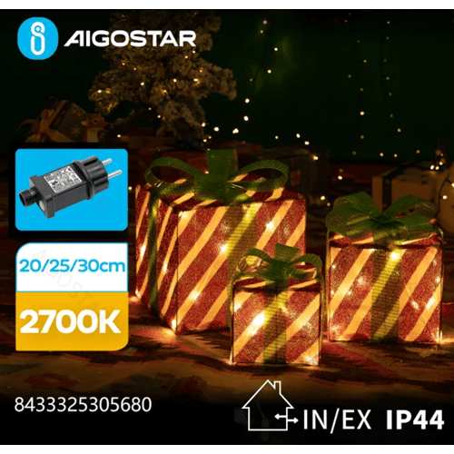 Aigostar Lichtgevende Kerstdozen 20/25/30cm Warm Wit Kerstdoos 8 Lichtstanden + Timer + Geheugenfunctie
