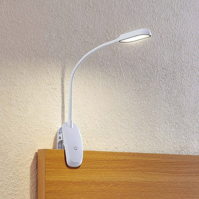 PRIOS - Klemlamp- met dimmer - 1licht - ABS, polycarbonaat - H: 51 cm - wit - Inclusief lichtbron