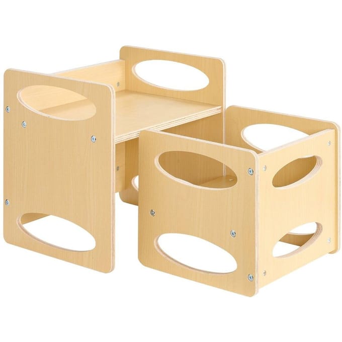 Afbouwkrukje en Tafel Set Montessori Kinder Activiteitentafel en Stoel Hout