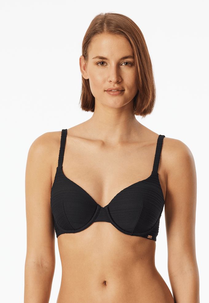 Bikinitop met schaalvormig decolleté, zwart - aquablauw 40B