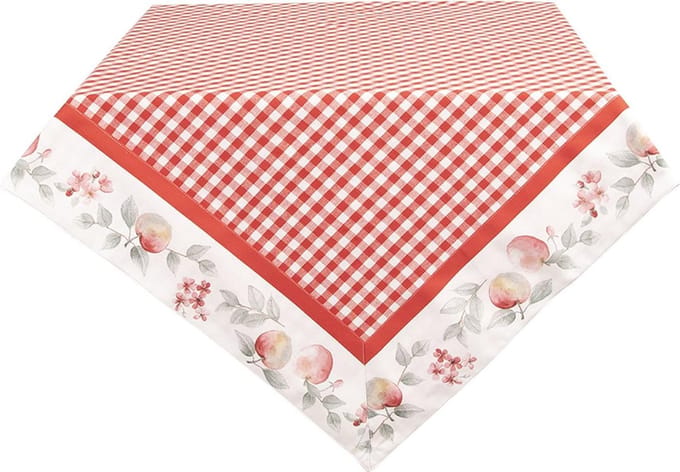 Clayre & Eef Tafelkleed 150x150 cm Wit Rood Katoen Vierkant Appel Tafellaken