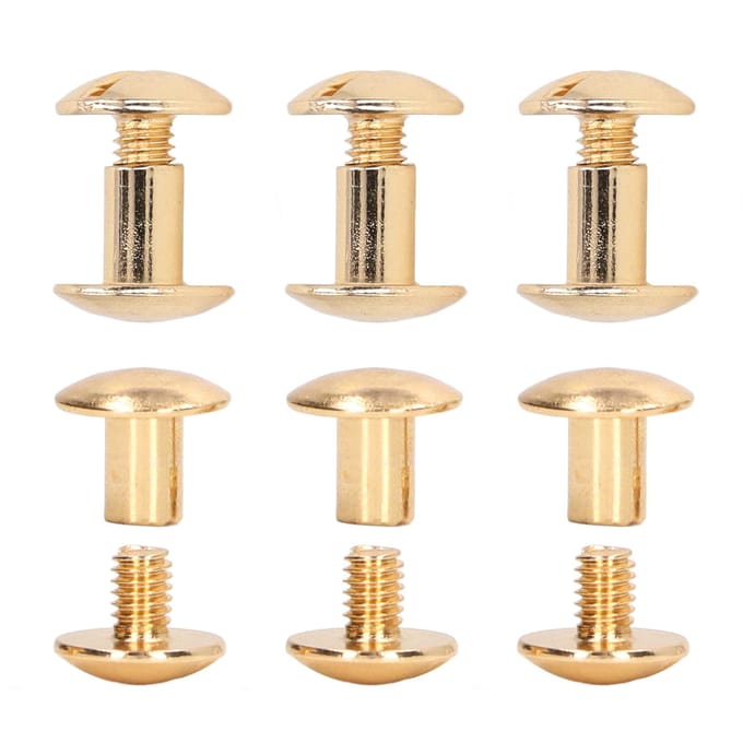 200 Sets Boekbindschroeven Uniforme Coating Gebogen Oppervlakken Messing Galvanische Behandeling Chicago goud