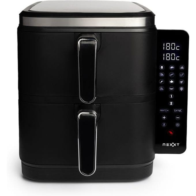 Nexxt - Double Stacked Airfryer - 11 l Inhoud - Zwart & RVS - 12 Kookprogramma's - Gestapeld Model - Ruimtebesparend & Dubbele Lade