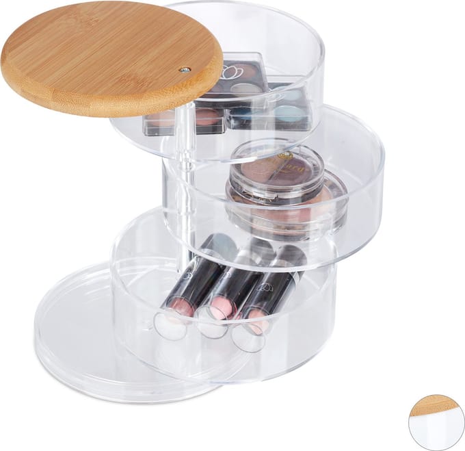 make organizer - rond - draaibaar - sieradendoos - bamboe - doorzichtig