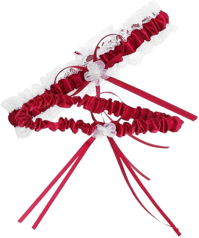 Bruiloft Kousenband - Decoratie Accessoire - Feestelijke Decoratie - Elastisch Ontwerp - 34 cm Omtrek - Wijnrood