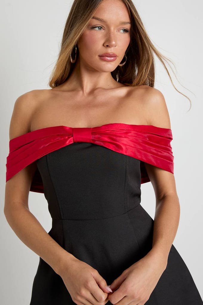 boohoo Dames Taffeta Contrasterende Strik Mini-jurk | Red | Maat: 16