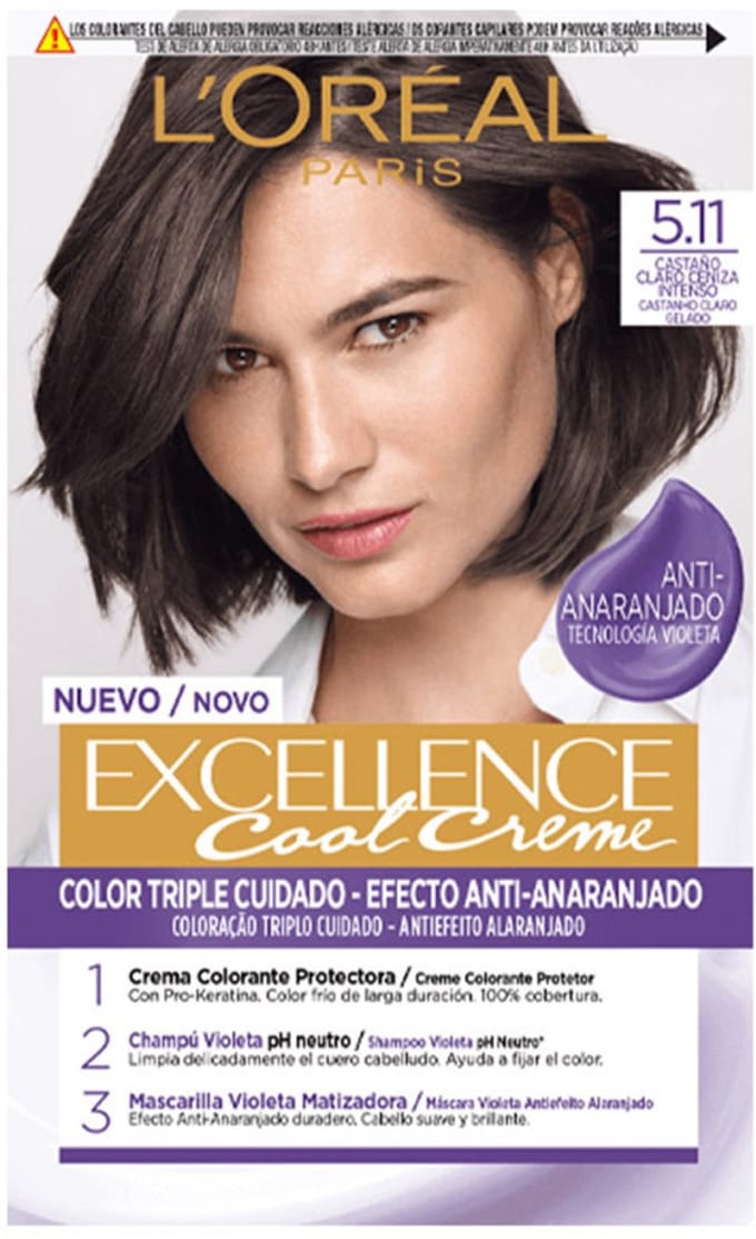 Permanente kleurcrème L'Oreal Make Up Excellence Cool 5.11-castaño claro ceniza intenso