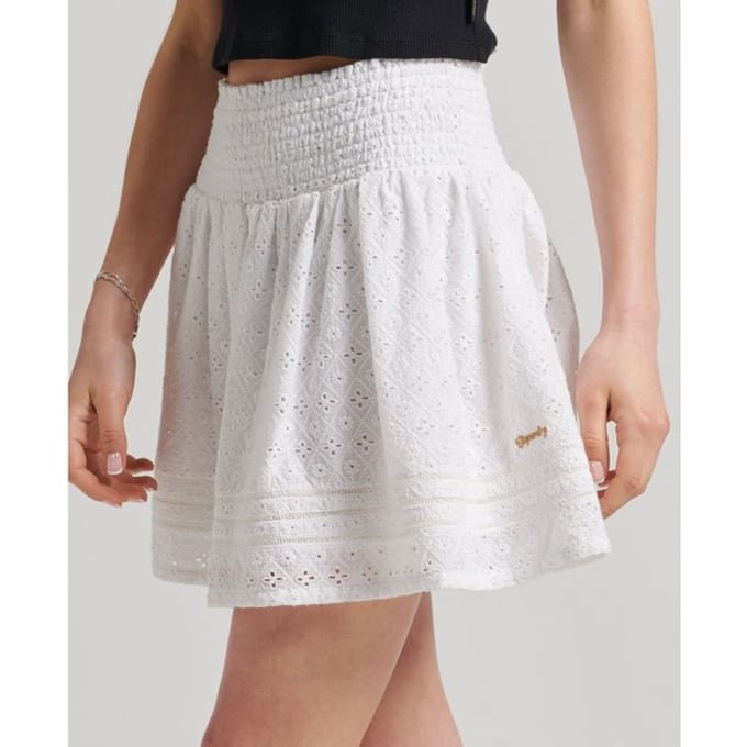 Superdry - Maat S - Vintage Lace Mini Skirt Dames Rok - Gebroken Wit