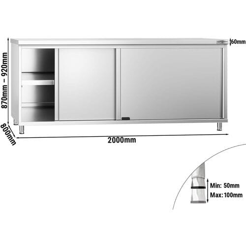 GGM Gastro Edelstahl Arbeitsschrank PREMIUM - 2000x800mm - mit Schiebetür Zilver