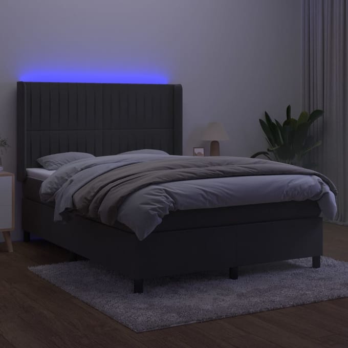 vidaXL - Boxspring - met - matras - en - LED - fluweel - donkergrijs - 140x200 - cm