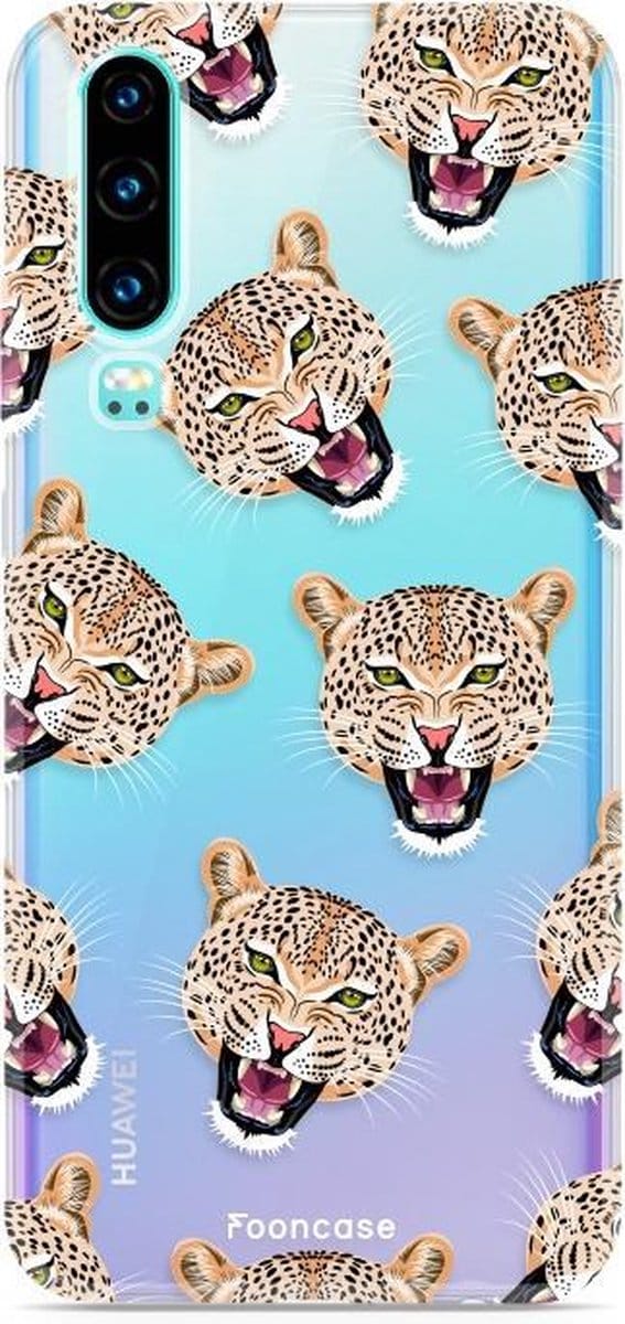 Fooncase Hoesje Geschikt voor Huawei P30 - Shockproof Case - Back Cover / Soft Case - Cheeky Leopard / Luipaard hoofden