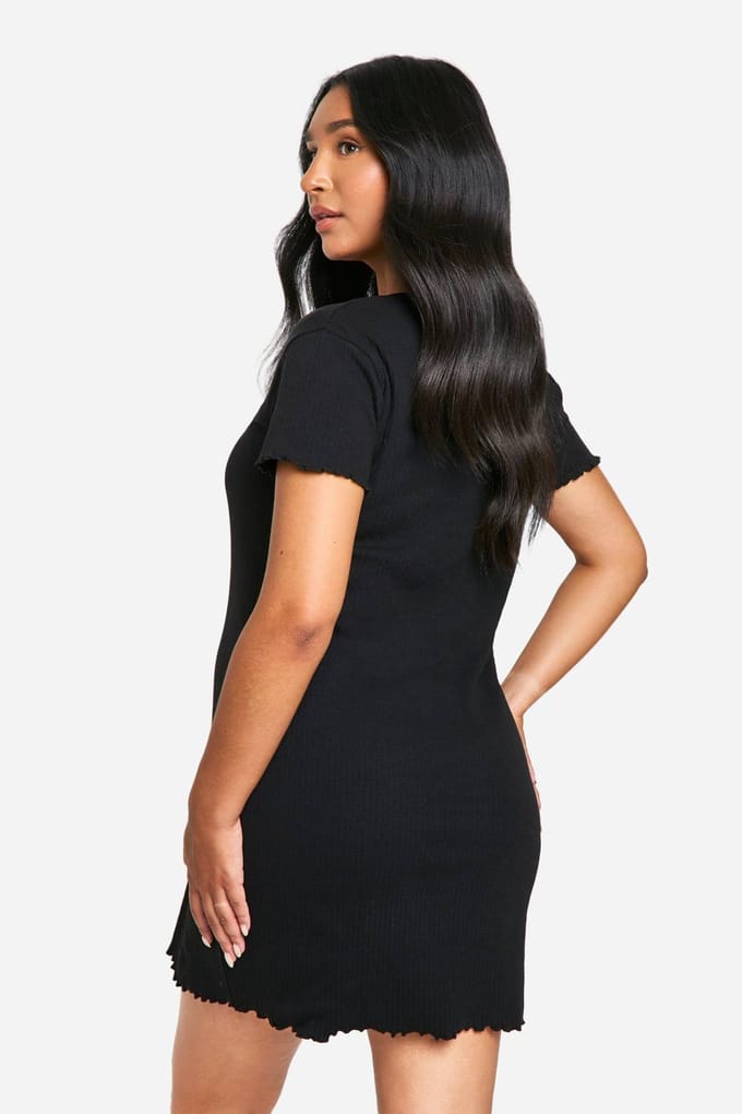 boohoo Dames Zwangerschaps Geribbeld Nachthemd met Knoopsluiting | Zwart | Maat: 40