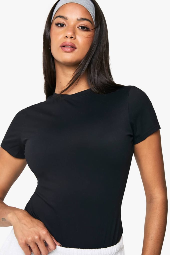boohoo Dames Peached Sculpt Bodysuit met korte mouwen | Black | Maat: 12