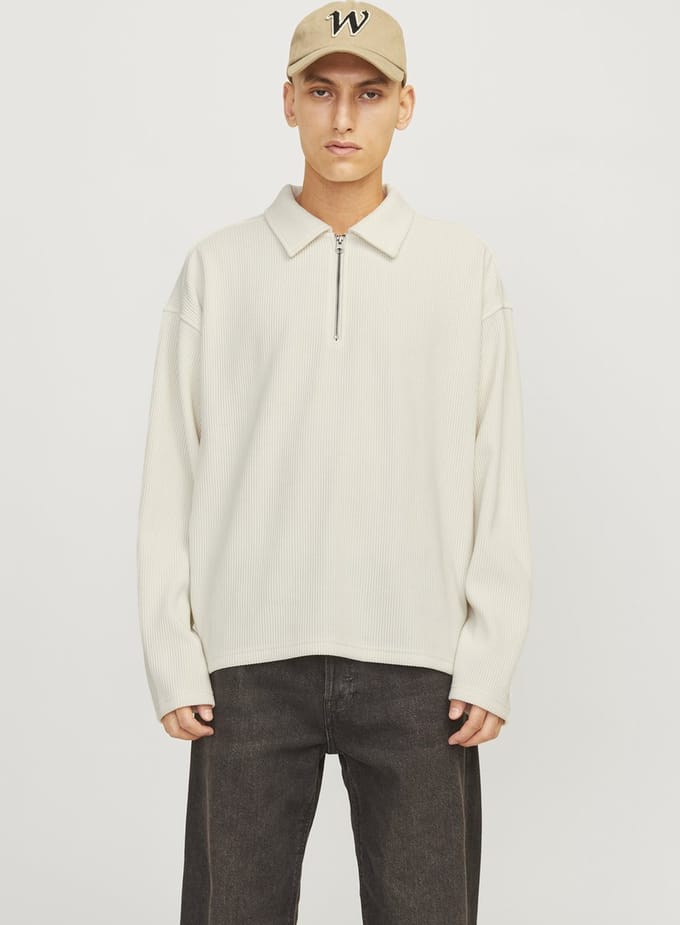 JACK&JONES - JORRICK PLISSE SWEAT ZIP SPLIT POLO LN - Heren - Sweaters