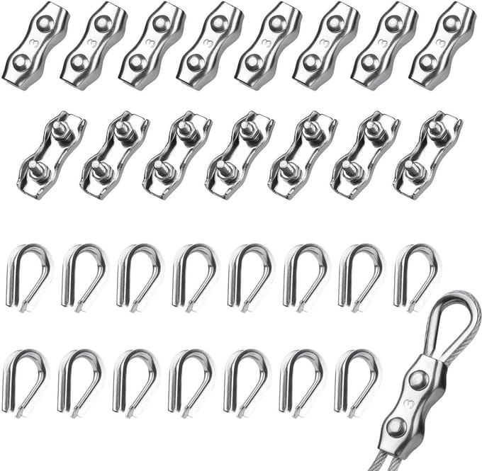 30-Delige Kabelklem Set met Kousen voor 1,5-2mm Staalkabel
