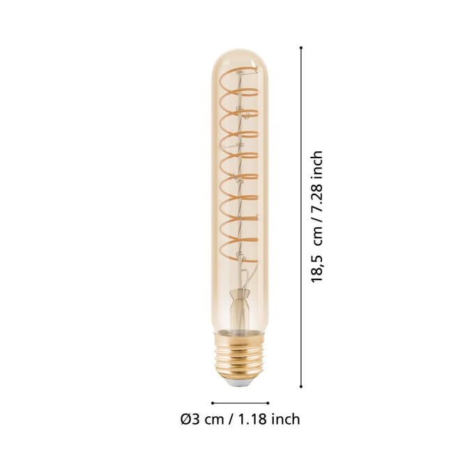 Eglo Ledfilamentlamp T30 Spiral - Amber - D3cm - Dimbaar - Warm Wit - E27 - 4w