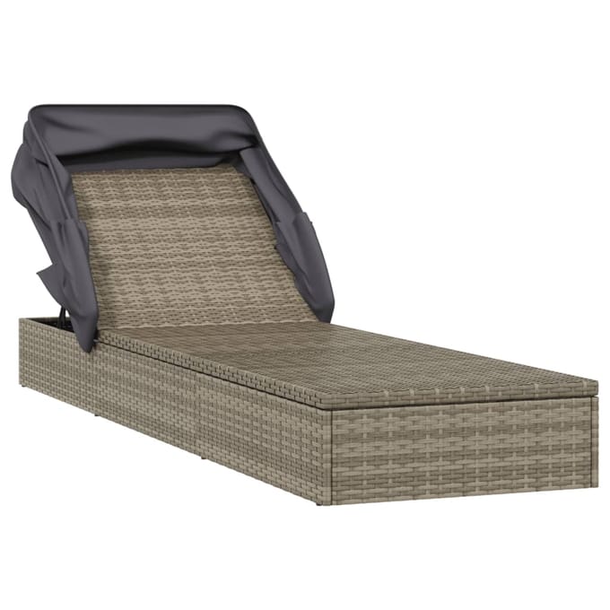 vidaXL - Ligbed - met - inklapbaar - dak - 213x63x97 - cm - poly - rattan - grijs