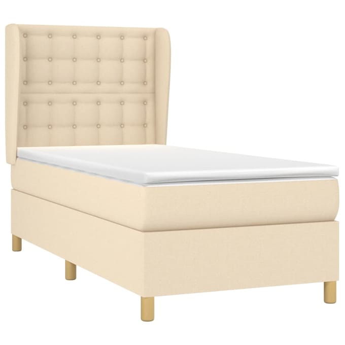 vidaXL - Boxspring - met - matras - stof - crèmekleurig - 80x200 - cm