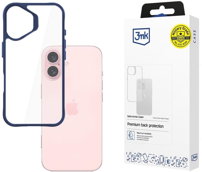 3mk Satin Armor Case+ Blue for Apple iPhone 16 - transparent