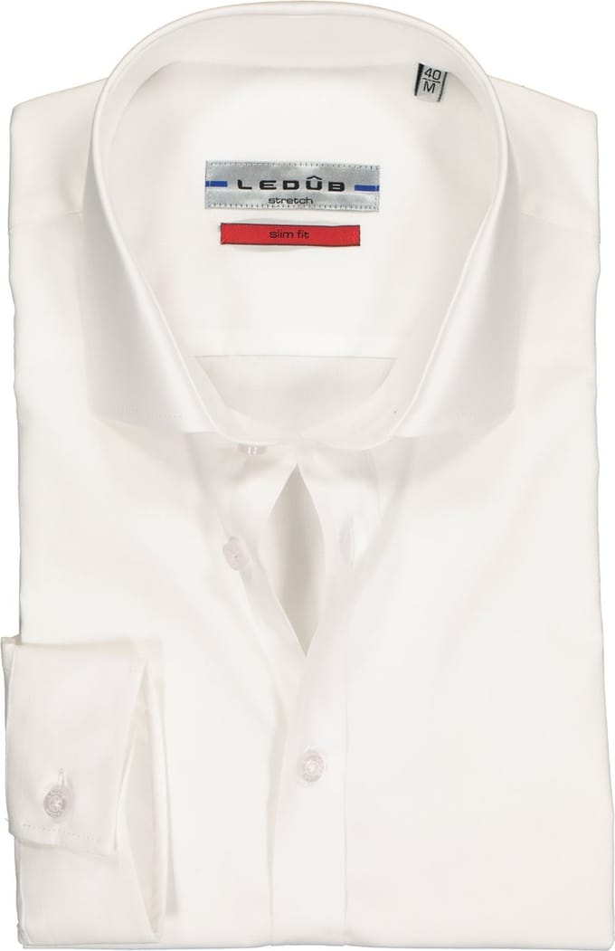 Ledub Stretch Slim Fit overhemd - wit - Strijkvriendelijk - Boordmaat: 42