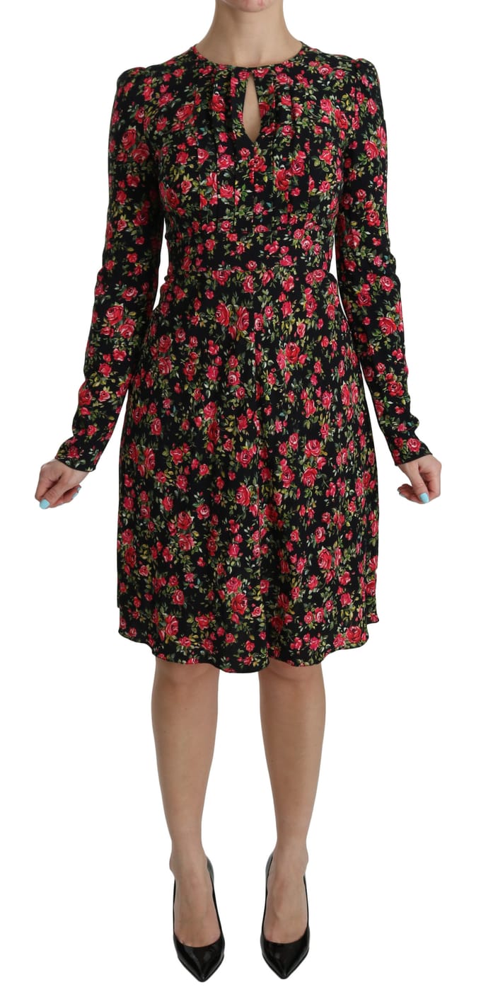 Dolce & Gabbana Vrouwen Zwart gebloemde longsleeve knielange jurk