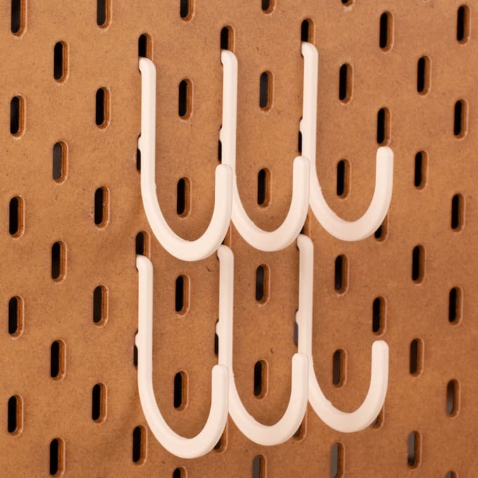 6-pack Ronde haakjes voor Ikea Skadis pegboards - Wit - Large - 45mm dubbel slot