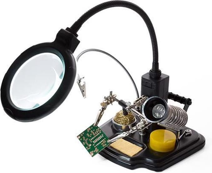 Velleman Multifunctionele derde hand met vergrootglas en soldeertools, ideaal voor precisiewerk met ledloeplamp