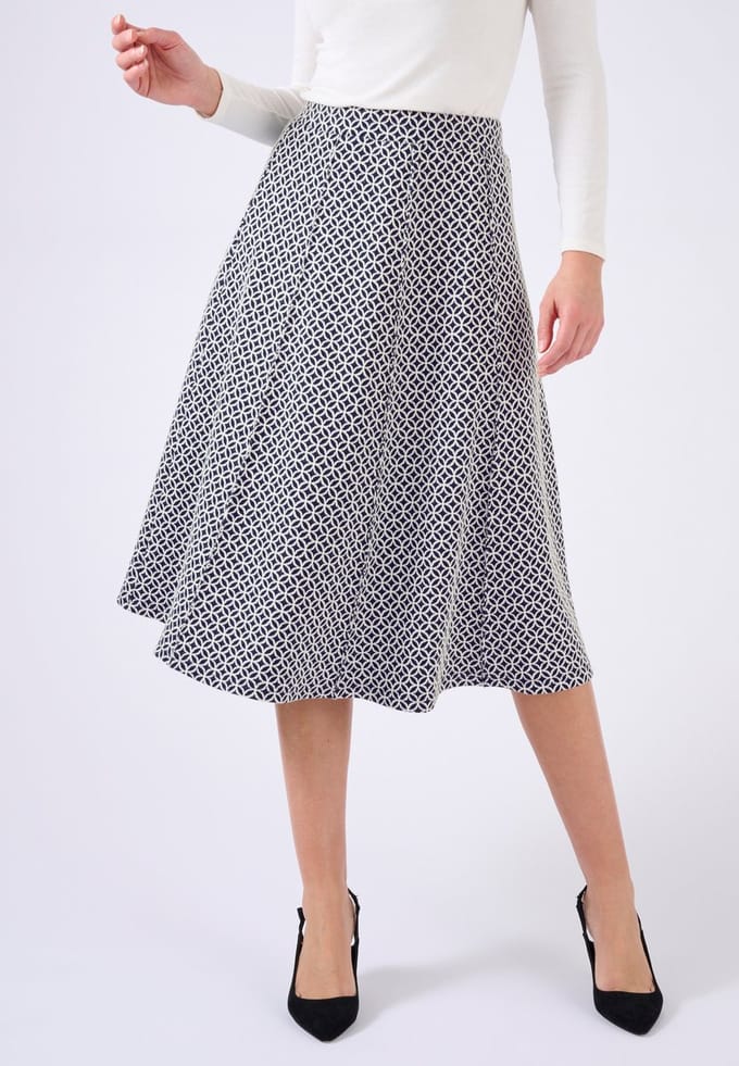 Damart - Uitlopende rok in stretch jacquard breisel - Dames - Blauw - 52