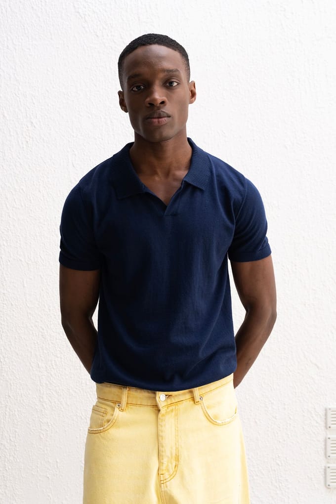Effen Polo-Kraag Gebreide T-shirt