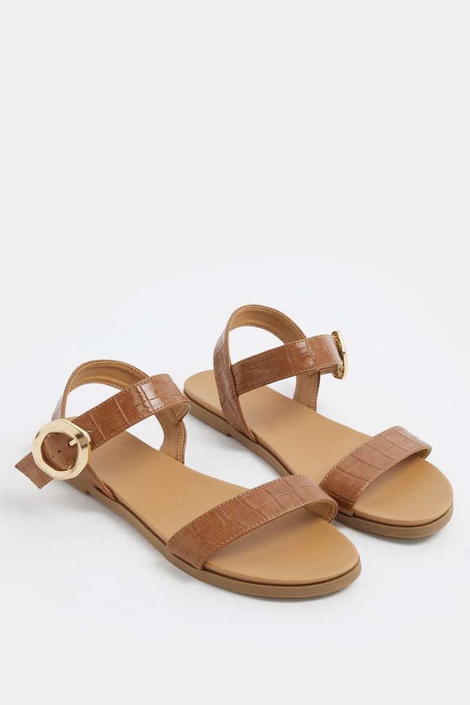 Yours Bruine Sandalen Met Krokodilstructuur En Gesp In Brede Epasvormsize 42E