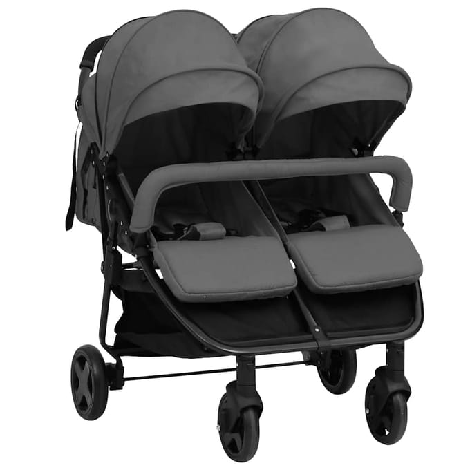 vidaXL - Tweelingbuggy - staal - donkergrijs - en - zwart