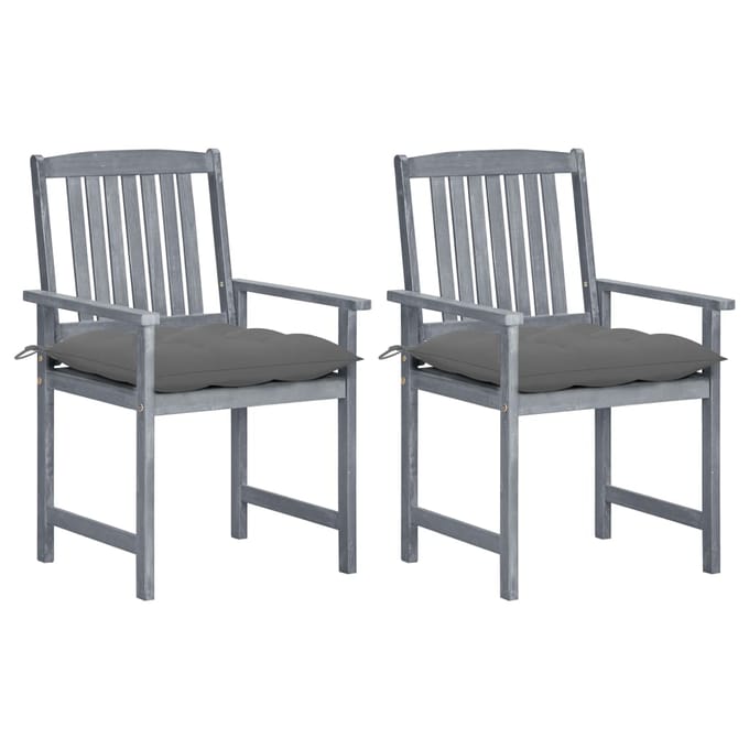 vidaXL - Tuinstoelen - 2 - st - met - kussens - massief - acaciahout - grijs