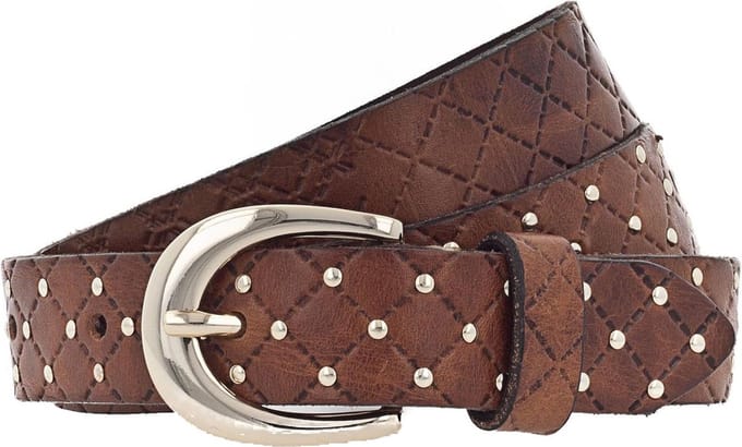 b.belt Riem Lilou Gold Leder-Nietengürtel W75 Cognac Bruine