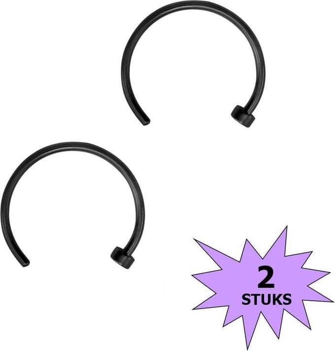 Fako Bijoux® - Neuspiercing - Open Ring - 10mm - Zwart - 2 Stuks