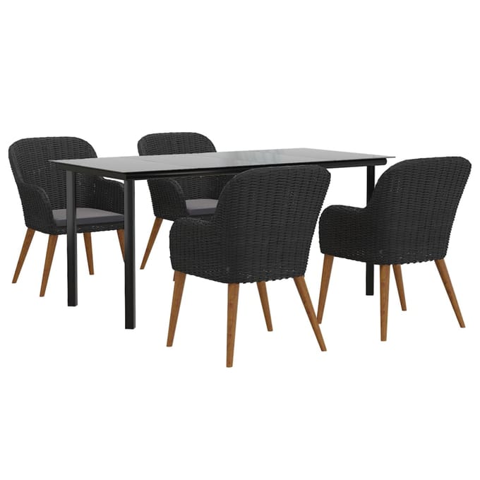 vidaXL - 5-delige - Tuinset - met - kussens - zwart