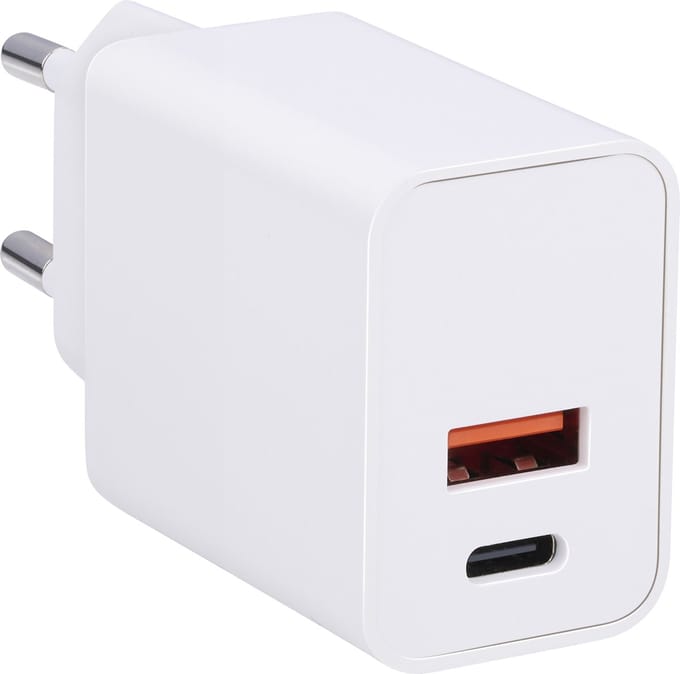 Grundig Oplader 20W - Snellader met 2 Poorten USB-C & USB-A - Adapter Universeel voor Verschillende Apparaten - Compact Oplaadblokje USB - Wit