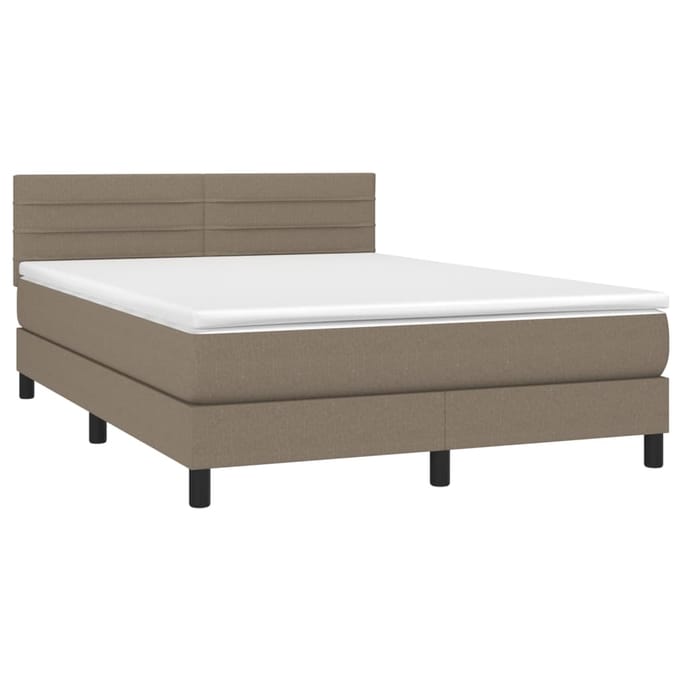 vidaXL - Boxspring - met - matras - en - LED - stof - taupe - 140x200 - cm