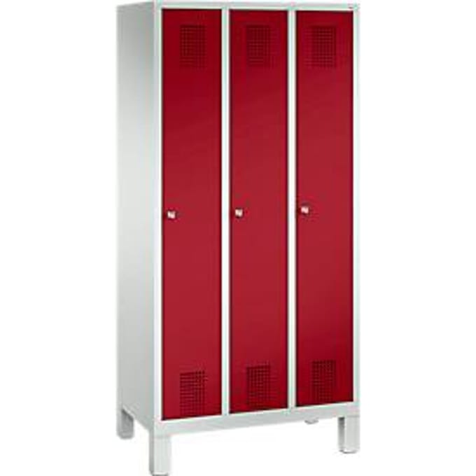 Kledinglocker Evolo S 3000, staal, 3 compartimenten, cilinderslot, lichtgrijs RAL 7035/robijnrood RAL 3003