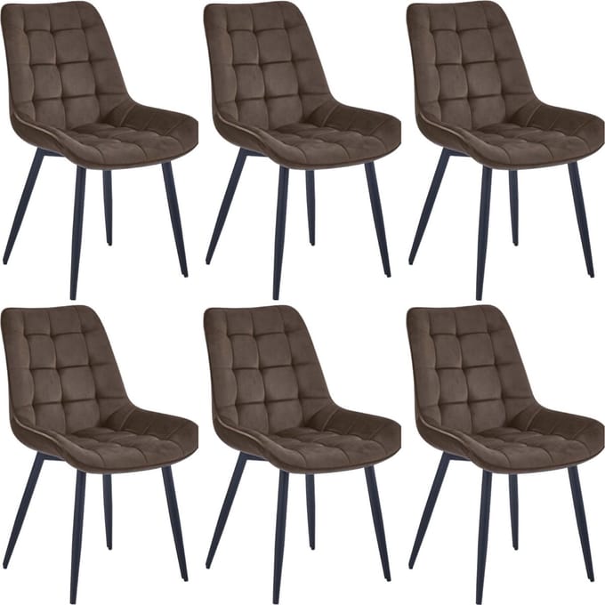 Colenis® - Quadra Eetkamerstoel - Set van 6 - Bruin - Fluweel - Industrieel
