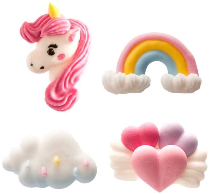 DEKORA - 8 mini eenhoorn suikerfiguren 14 g taartdecoratie