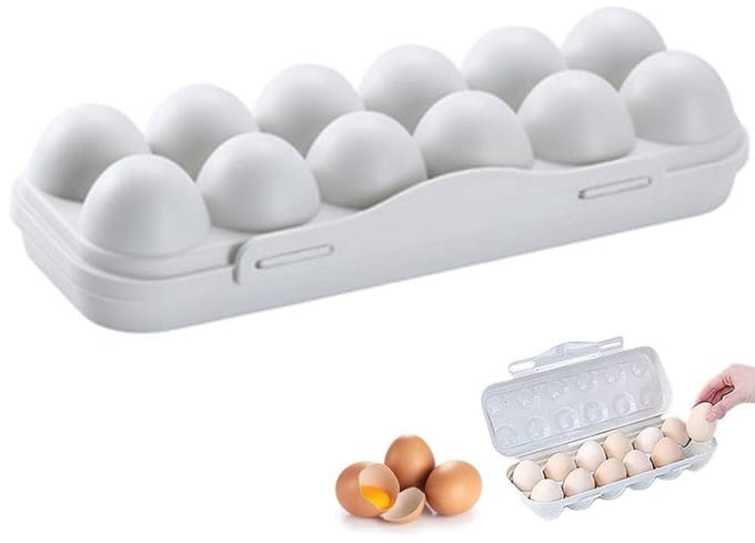 Dailygoods- Eierdrager 12 Roosters - Kunststof Container - Draagbare Koelkasthouder - Stofdicht - Stapelbaar - Afmeting 30 x 11 x 6,5 cm - Eiercontainer