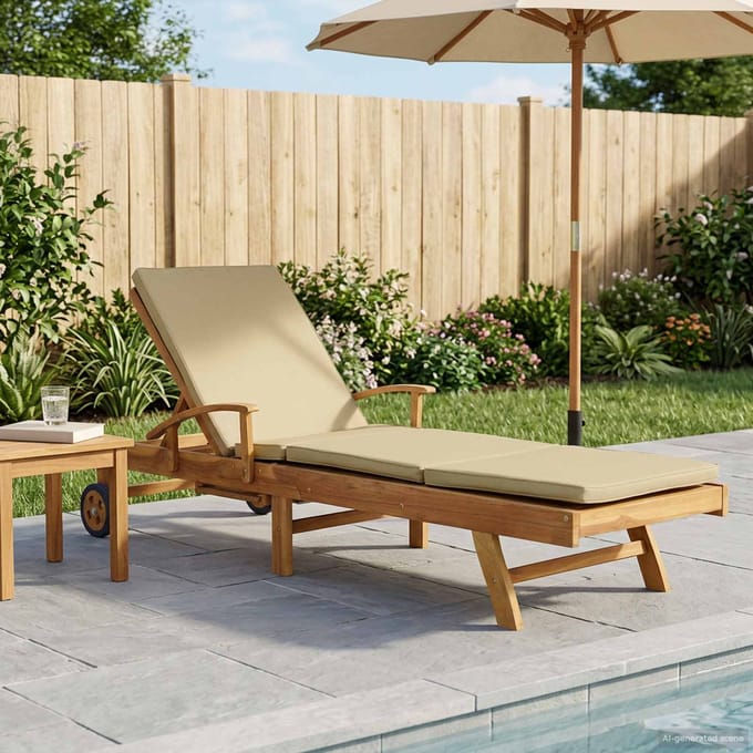 vidaXL - Ligstoel - met - kussen - 100% - Polyester - Solid-Teak