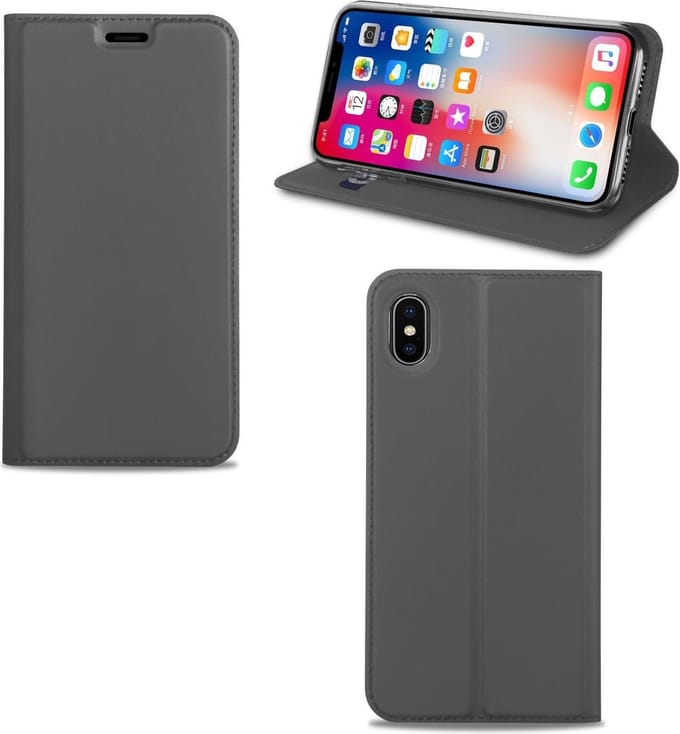 Apple iPhone Xs Max Hoesje Grijs met Pashouder