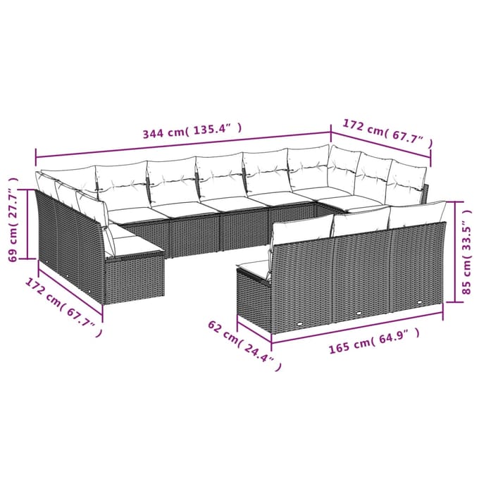 vidaXL - 13-delige - Loungeset - met - kussens - poly - rattan - beige