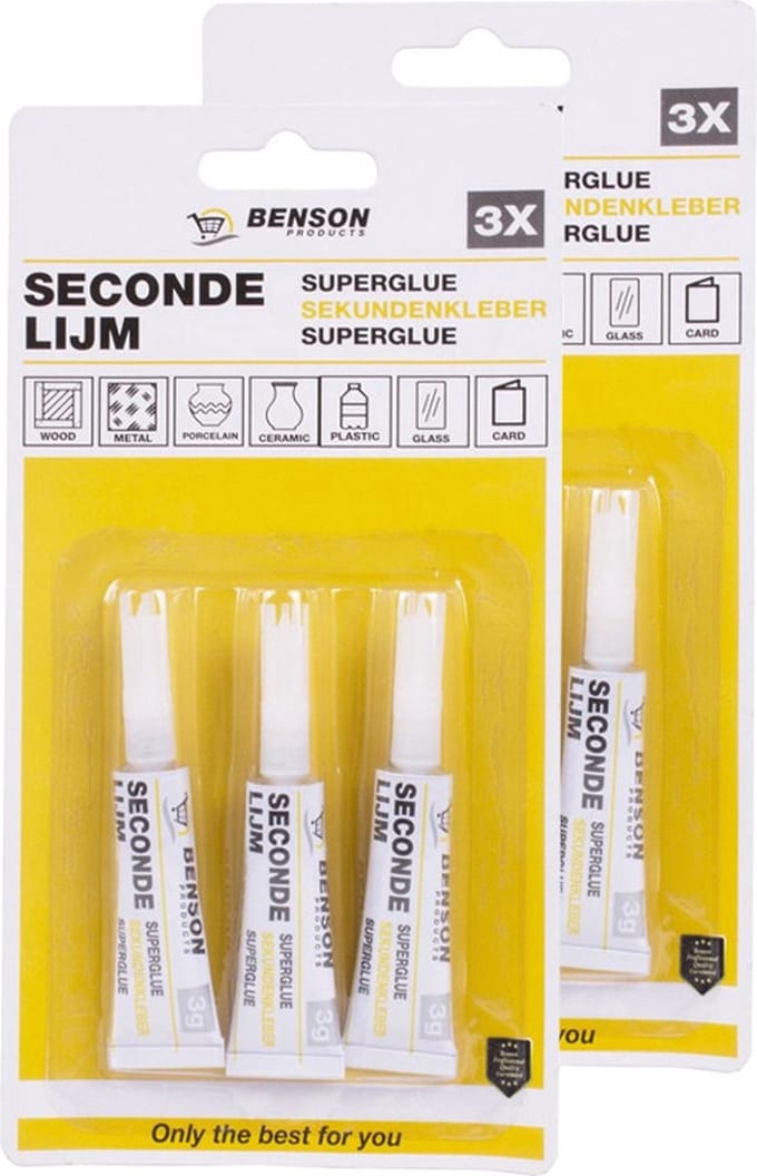 Benson Secondelijm - 6x 3 gram - snelle hechting - voor hout, metaal, glas - alleslijm