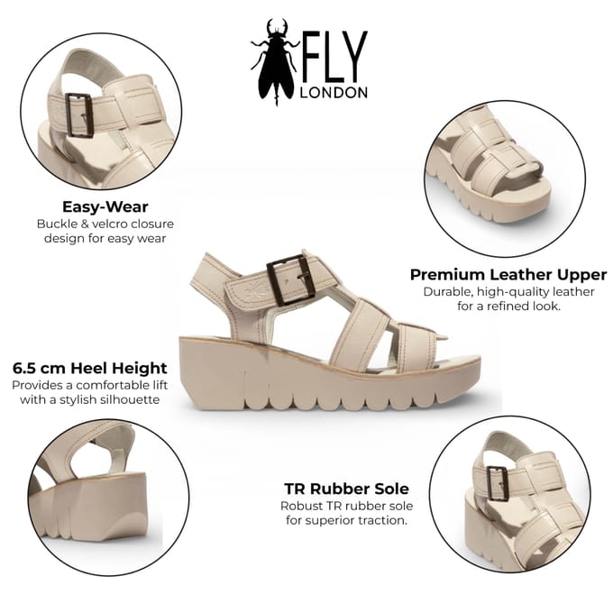 Fly London YUDD236FLY damessandalen met sleehak van gebroken wit leer
